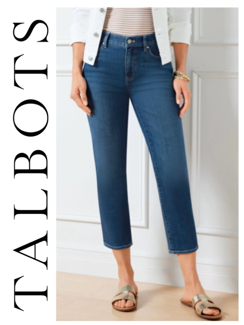 TALBOTS Straight Leg Crop Jean York Blue Stretch Cottagecore Coastal Elevated 2P